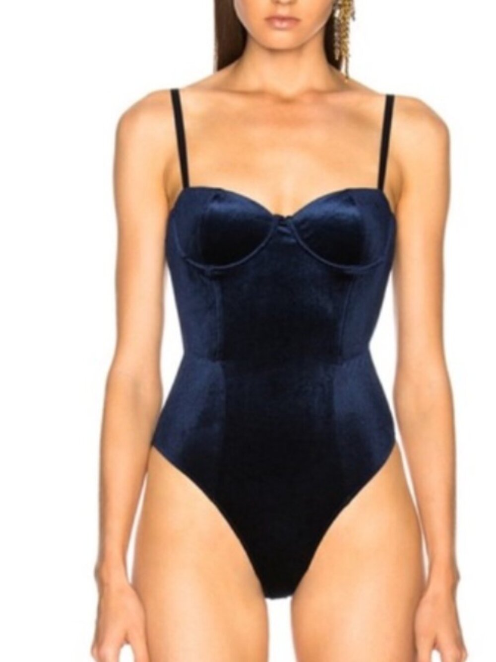 Fleur du Mal VELVET BALCONETTE BODYSUIT Midnight Blue Size S